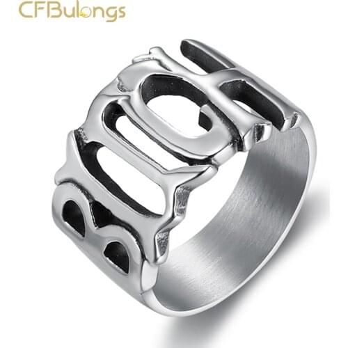 CFBulongs Retro Silver Color Letters BITCH Stainless Steel Women Ring Punk Biker Men Jewelry Wedding Party Gifts
