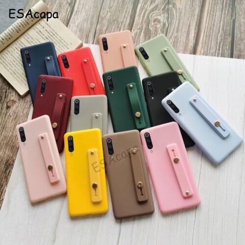 For Xiaomi Mi 9 Case Solid Color Wrist Strap Stand Holder Silicone Phone Case For Xiaomi 10 9 Pro 9SE 8SE Finger grip Back Cover