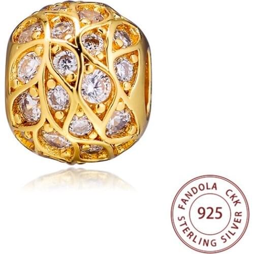 CKK 925 Sterling Silver Shine Sparkling Pattern Charms Fits Original Bracelet Crystal Beads for Jewelry Making Bijoux Femme