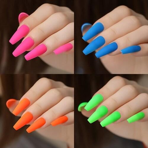 24Pcs Colorful Acrylic False Coffin Nails Fake Nails Flat Shape Art Tips Full Cover Fake Nail Tips Manicure Tools