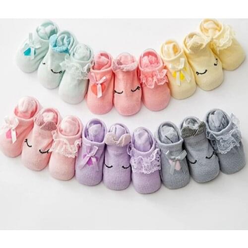 Baby Lace Floor Sock Summer Korean Thin Cotton Hollow Boat Socks Infant Child Baby Flower Bow Double Lace Non-slip Sock