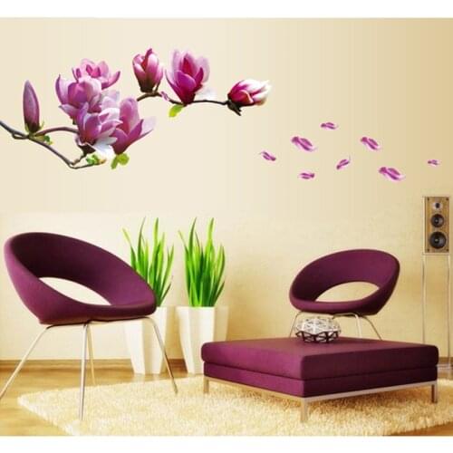 DIY Wall Stickers Magnolia Flower Decals PVC Waterproof Room Decoration Mural Pink Wallpaper Home Living Room Bedroom Decor
