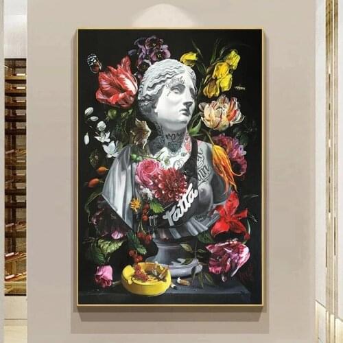 Ancient Greek Statue Canvas Oil Painting Sculpture Posters and Prints Classic Flowers Wall Art Picture Living Room Home Decor