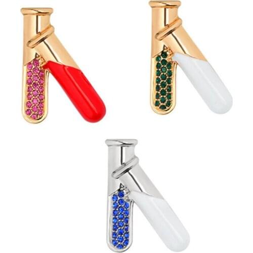 Crystal Badge On A Backpack Blue White Red Enamel Pin Test Tube Flasks Brooches Jewelry Gifts for Doctor Nurse Chemistry School