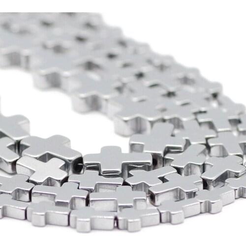 Hematite Natural Stone Silver Cross Jesus Shape 4x6mm/6x8mm/8x10mm Spacer Loose Beads For Jewelry Making Handmade DIY Bracelets