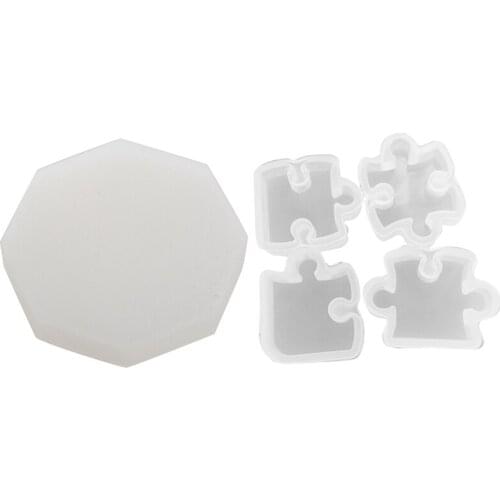 Geometric Design Concrete Coasters Molds Tea Cup Holder Molds & DIY Jigsaw Puzzle Mold Silicone