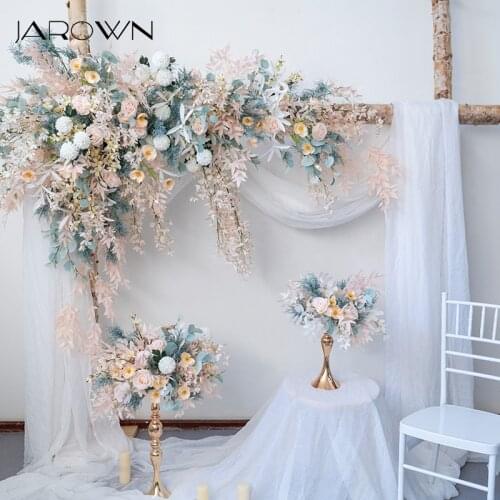 JAROWN Customized Fresh Blue Pink Wedding Arch Decoration Flower Row Flower Ball Centerpiece Stage Home Party Decorations
