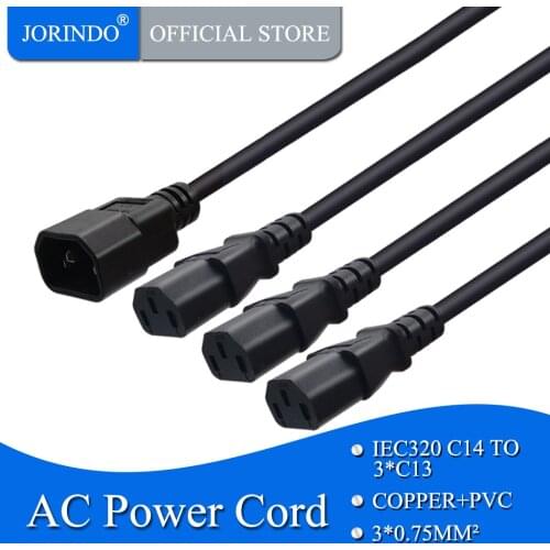JORINDO 0.3M-0.6M/1FT-19.6FT IEC320 C14 pulg TO 3*C13 sockets Adapter Cable,For pud/ups servers,Electric cooker and kettle