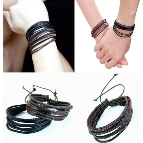 Hot Sell 100% Hand-Woven Fashion Jewelry Wrap Multilayer Leather Braided Rope Wristband Men Bracelets & Bangles For Women