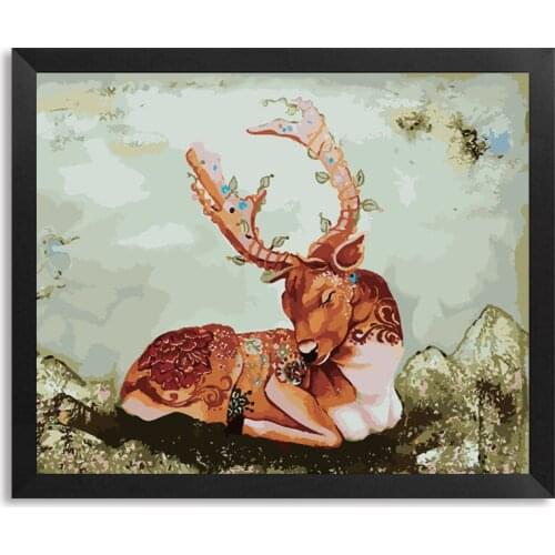 MaHuaf-A1306 sleeping deer DIY oil painting by numbers animal classical artwork canvas painting home decor for kids living room