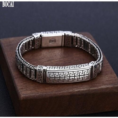 BOCAI New Real S925 Silver Personality Trend Rotatable Back Pattern 2021 Fashion Man Bracelet Vintage Jewelry