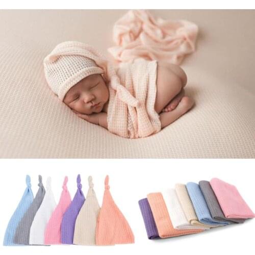 Soft Knit Newborn Photography Props Wrap Hat Set Baby Boy Bonnet Cocoon Studio Shooting Accessories Infant Photo Propshoot