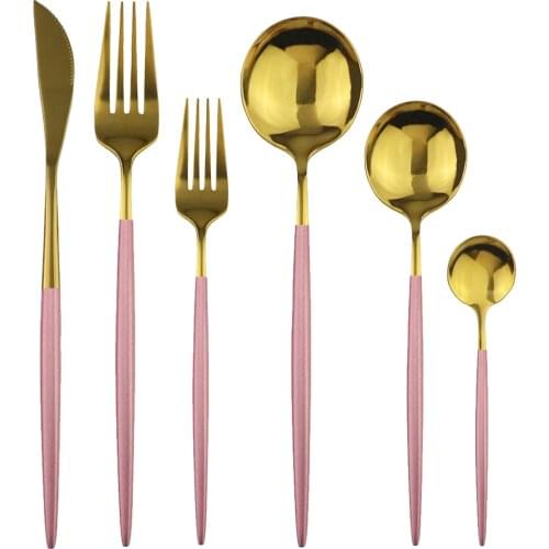4set Gold Safe Flatware Set 18/10 Stainless Steel Cutlery Set Pink Tableware Set Knife Fork Spoon Dinner set Home Accessories