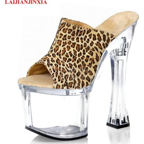 LAIJIANJINXIA New 18cm Super High Heeled Shoes Fashion Open Toe Spool Heels Party Sexy Fetish Slippers Nightclub Queen Shoes