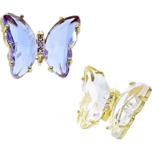 New Color Needle Earrings Glass Sparkling Butterfly Belt Rhinestone Earrings Fashion Wild Short Earring