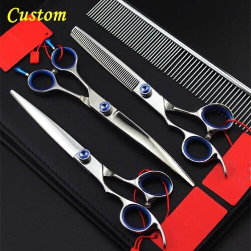 Custom 4 kit left handed japan 7'' pet dog grooming hair scissors cutting shears pet thinning barber tools hairdressing scissors