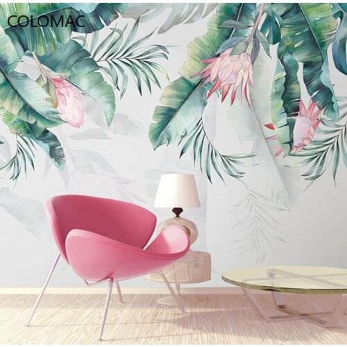 Colomac Custom Hand-painted Nordic Flamingo Wallpaper KOL Plant Restaurant Background Mural Decor for Walls Drop Shopping