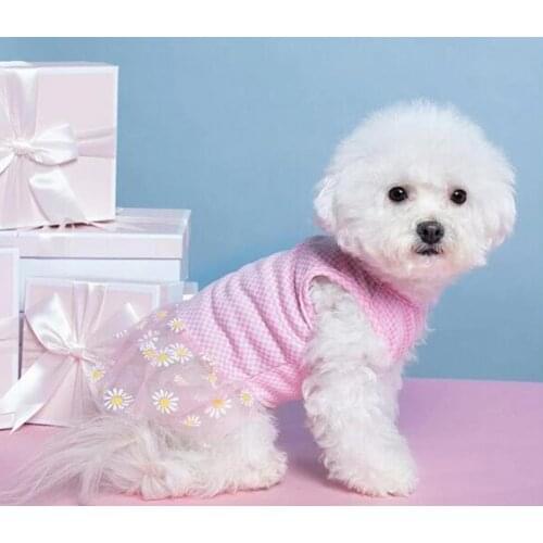Pet Clothing Grids Pattern Skin-friendly Breathable Pet Dogs Tulle Dress for Summer