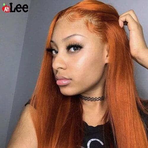 AliLee Ginger Orange Lace Front Wig Pre Plucked Transparent Peruvian Straight Lace Front Human Hair Wigs For Black Women