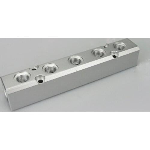 G1/2" In G1/4" Out 30x30mm 5 Way 7 Port Pneumatic Air Solid Aluminum Manifold Block Splitter Water Gas Oil