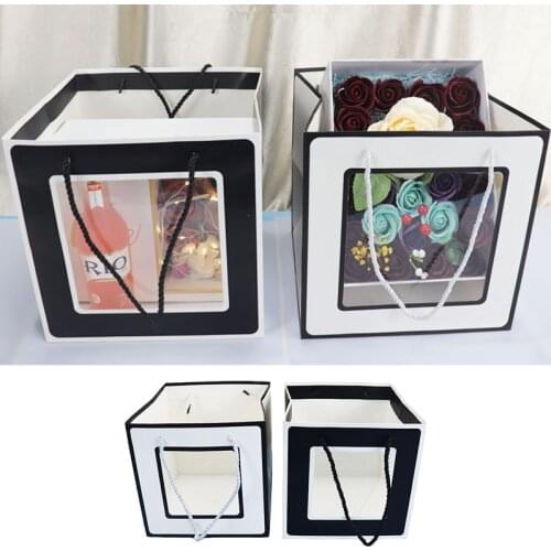 Gift Box Kraft Paper Box Tranparent Handbag Florist Flower Packaging Bags Wedding Supplies Birthday Party Favors Candy Cake Bag
