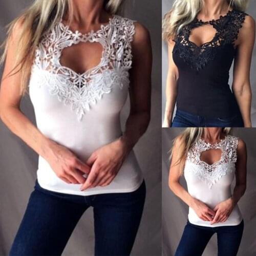Sexy Summer Women Cutout Sleeveless Lace Crochet Vest Solid Color Tank Top New Chic