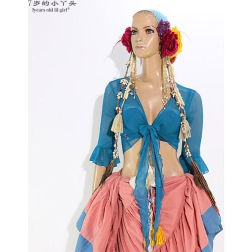 Mesh Belly Dance Top Momen Long Sleeves Belly Dance Flare Blouse Top BXX02-06