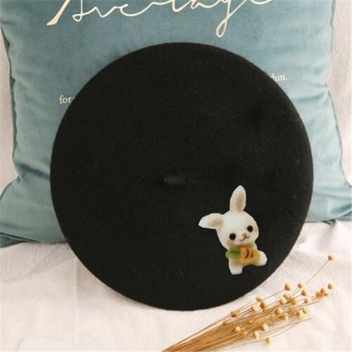 Beret Hat Women Bonnets Cute Vintage College Sailor Black Woolen Rabbit Beanies Retro Sweet Painter Hat Wholesale
