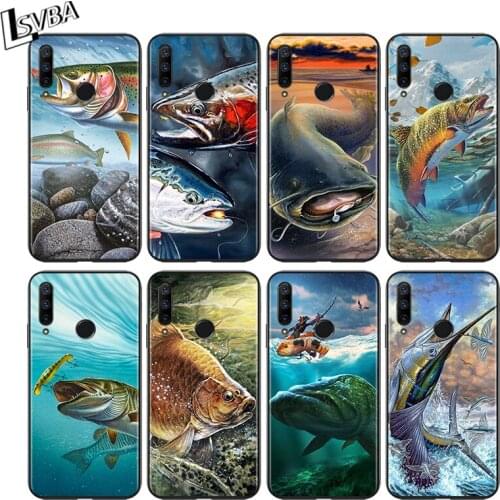 Trout Panel Fish Fishing for Huawei Honor 30 20 10 9S 9A 9C 9X 8X MAX 10 9 Lite 8A 7C 7A Pro Silicone Black Phone Case