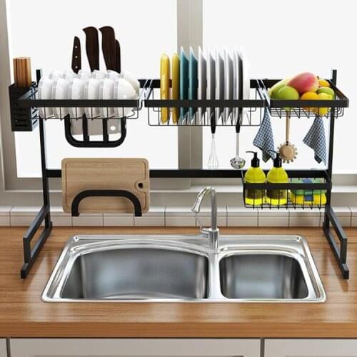Stainless Steel Sink Drain Rack for Chopsticks Dish Two Layer Kitchen Sink Storage Shelf Rack Black