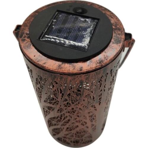 Solar Wrought Iron Woods Hollow Lantern Outdoor Metal Feather Pattern Lighting Outdoor Decor WXV Sale