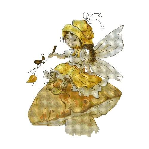 Top Quality Lovely Cute Counted Cross Stitch Kit luca-s luca Autumn Fairy Girl Grasshopper Leave Leaf