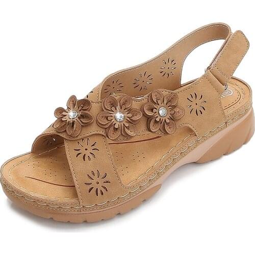 2021Summer Women Fashion New Womens Sandals Wedge Thick Bottom Plus Size Shoes Comfortable Womens Flower Sandals