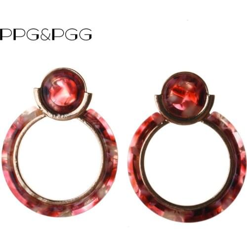 PPG&PGG Bohemia Resin Around Circle Drop Earrings for Women Trend Charm Statement Earings Pendant Crystal Jewelry Gifts