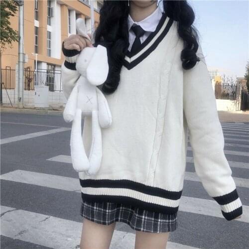 Sweet Mori Girly Black Women Sweater Autumn Casual Pullover V-Neck Long Sleeve Preppy Style Student Knitting Lady Sweater Mujer
