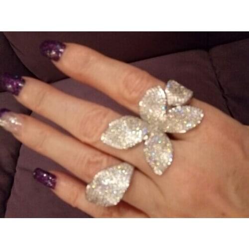 Luxury 100% 925 sterling silver open rings for girl Women Christmas gift cute silver pave Diamond ring fine Cocktail Jewelry