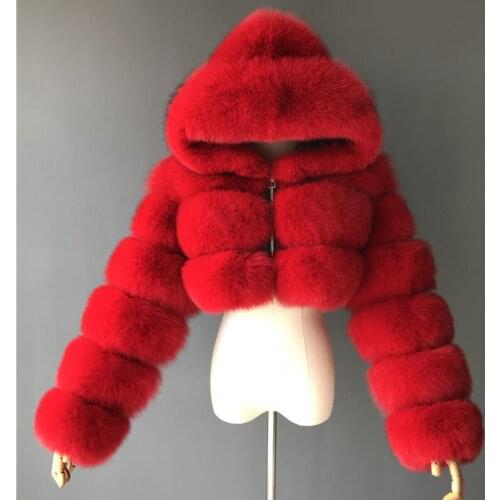 Women New 2021 Winter Fashion High Quality Faux Fox Fur Coat Female Thick Warm with Cap Slim Short Jackets Furry Overcoat Y368