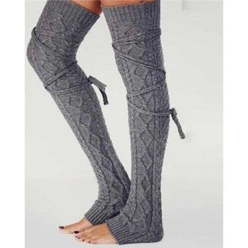 Winter Knitted Ladies Leg Warmers Long Knee High Stocking Solid Thermal Knee Covers Fashion Female Leg Warmers