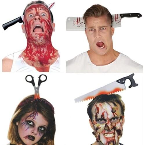 1pcs Halloween Horror Headband Perform Props Axe Scissors Knife Needle Headwear Toys Party Decor Supplies Scary Decorations