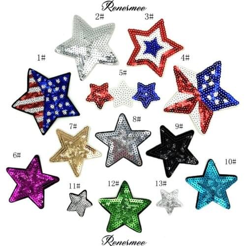 2Pc Iron on Fashion Sequins five-pointed star Appllique Embroidered Cloth Stickers Clothes Bags Headdress Decorative Patch SX531