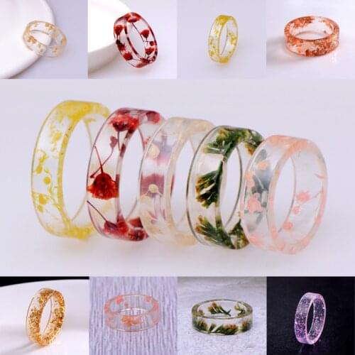 8 colors DIY Dried Flowers Epoxy Ring Transparent Resin Ring Party Jewelry Cute Resin Rings For Women Romantic Gifts