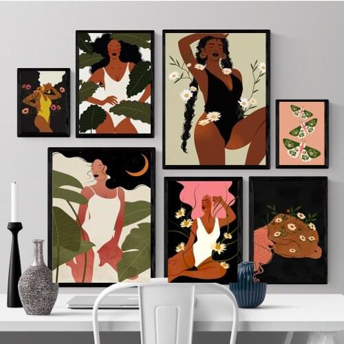 Abstract Girl With Plant Lover Mom Gift Wall Art Canvas Painting Flower Queen Poster And Print Wall Picture For Living Room Deco