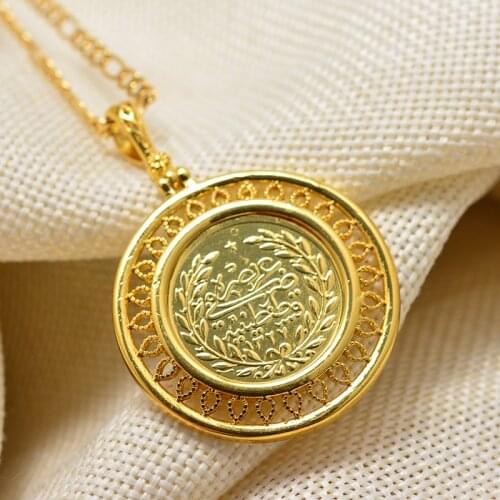 Middle East Arab Gold coin necklace pendant Jewelry for Women Man Muslim Islam Allah Necklace for Turks Gold Color Arab Pendant