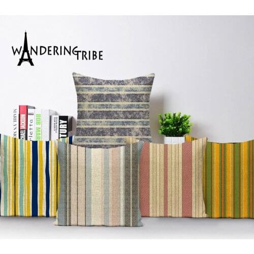 Colorful Stripes Pillow Cases Painting Decorative Cushions Covers Linen Pillow Case Cushion Cover 45X45Cm Car Sofa Pillows Cover