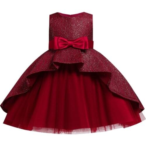 Girl new trail wedding dress Childrens dress Princess evening dress girl birthday party bow pompous embroidered dress