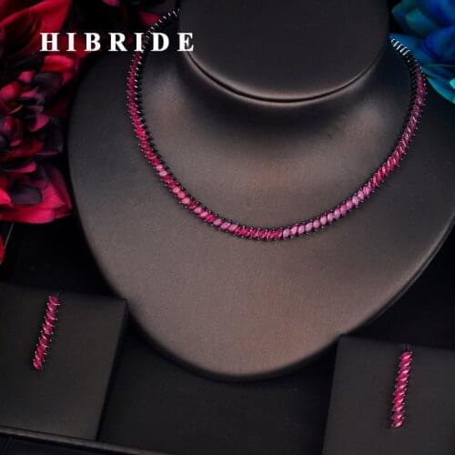 HIBRIDE Luxury Brazil Style Red Cubic Zirconia Jewelry Sets For Women Bride Necklace Set Wedding Dress Accessories N-384