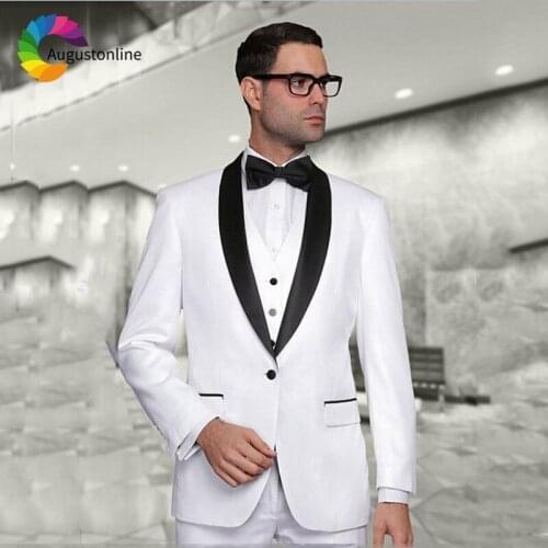 Custom White Men Suit Wedding Suits for Men Black Shawl Lapel Blazer Masculino 3Piece Jacket Pants Vest Slim Fit Groom Tuxedo