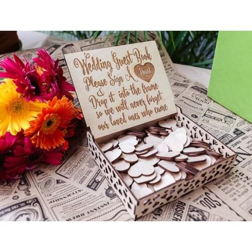 Personalize Wedding sign, Box for Hearts, Gift for the couple, Wooden drop box, Wedding guestbook Hearts box with 3.5cm hearts