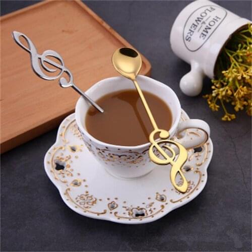 Musical note long handle coffee spoon creative personality stirring stainless steel long cup spoon European style simple style