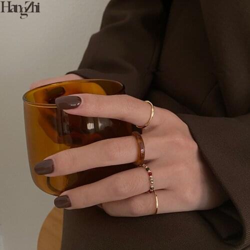 HangZhi 2020 New 4pcs/set Korean Retro Colorful Resin Geometric Round Metal Chain Link Fing Ring for Women Girls Jewelry